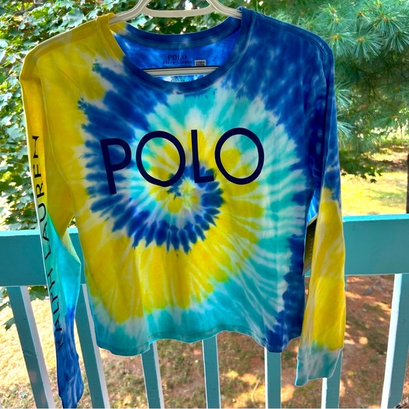 Polo by Ralph Lauren Kids Tie-Dye Long Sleeve Shirt - Blue, Yellow, and White - Picture 1 of 4